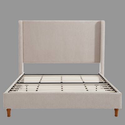 Queen Size Upholstered Bed with Wingback Design - 54" Tall Headboard, No Box Spring Required