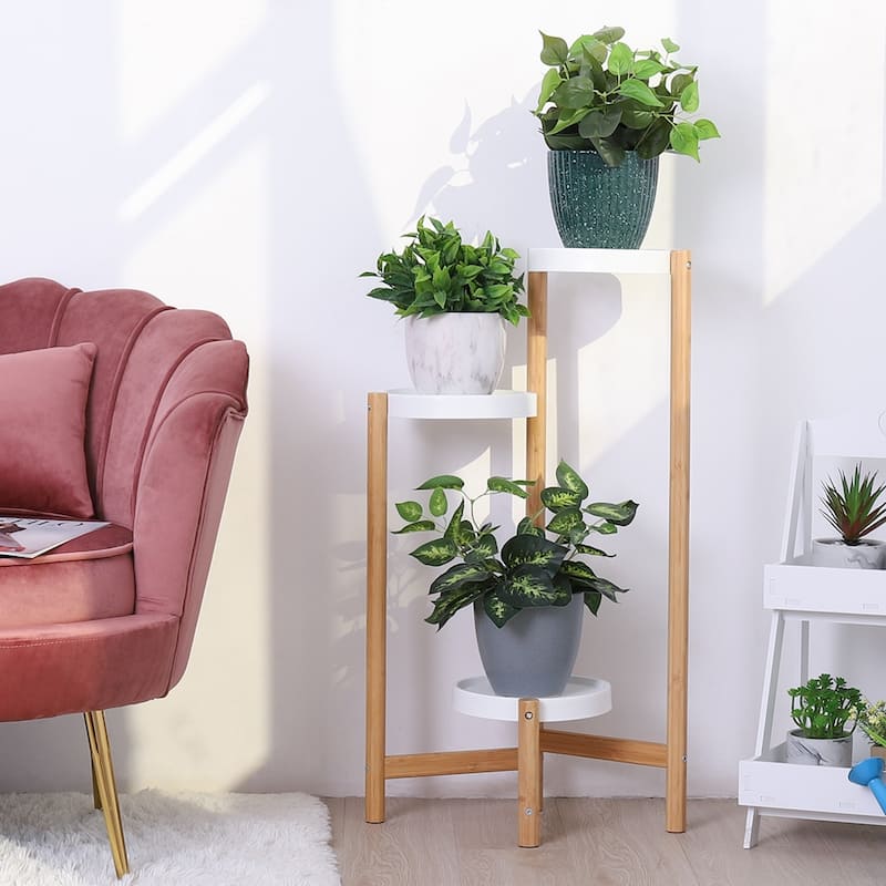 3 Tier Bamboo Tall Corner Plant Stand Holder Display Rack Indoor Home