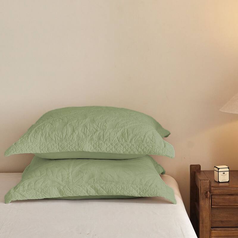 2 Pcs Cotton Embroidered Quilted Euro Shams 26"x26" - Green - Euro Square