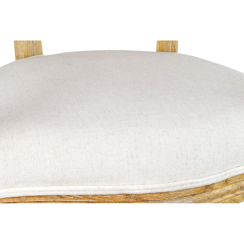 French Chic Vintage Style Dining Side Chair With Upholstered Linen Welted Fabric And Elegant Natural Rustic Wood Frame