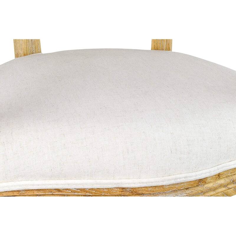 Set of 2 Cream Color Upholstered Button Tufted Back Fabric Dining Modern Arm Chair With Padded Seat Solid Wood Legs