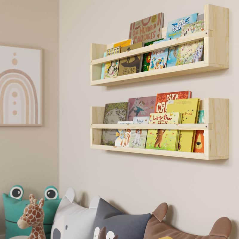 Wallniture Polynez Wooden Floating Shelves, Versatile Wall Mounted Decorative Storage for Living Room, Bedroom, and Office, 2pcs