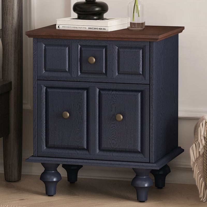 Wood NightStand with Metal Handle