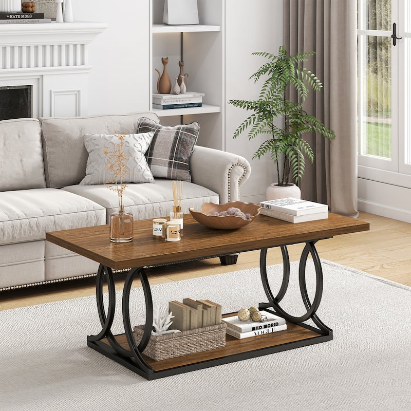 41.7-inch 2-Tier Rectangle Wood Coffee Table for Living Room - 41.7"L x 21.7"W x 17.7"H
