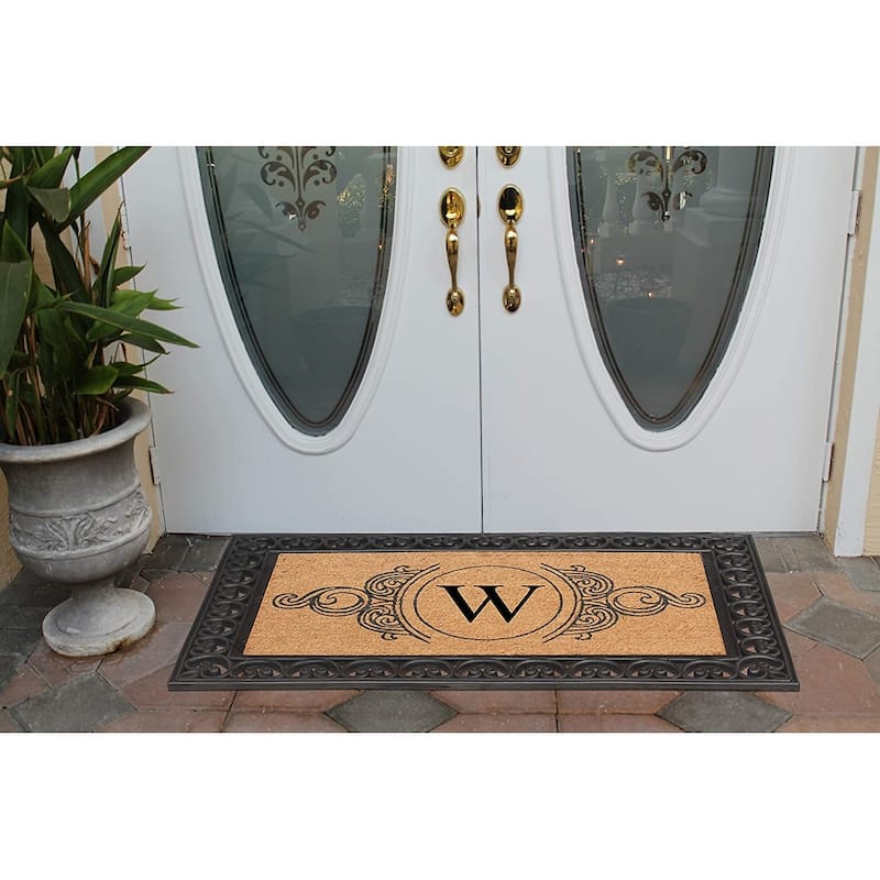 A1HC 30" x 48" Heavy-Duty Rubber & Coir Outdoor Doormat with Copper/Black Border – Large, Non-Slip Backing