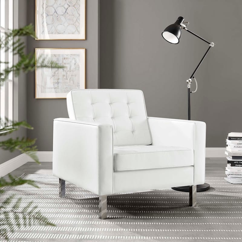 Loft Tufted Vegan Leather Armchair - White