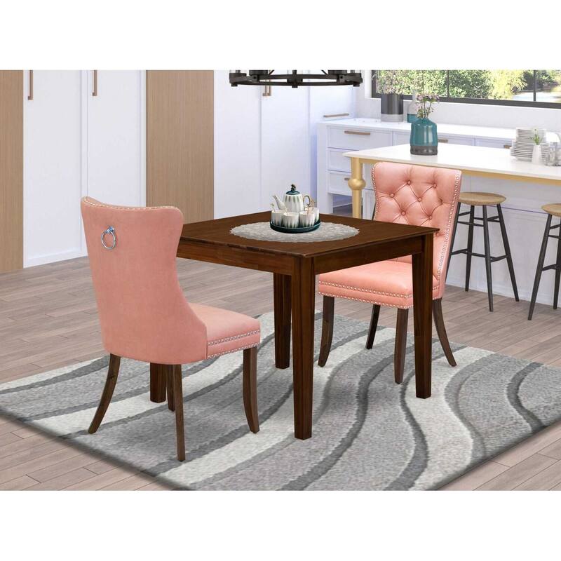 3-Piece Antique Walnut Finish Square Solid Wood Top Dining Table Set