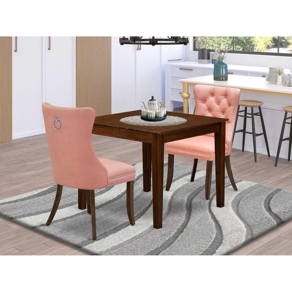 3-Piece Antique Walnut Finish Square Solid Wood Top Dining Table Set