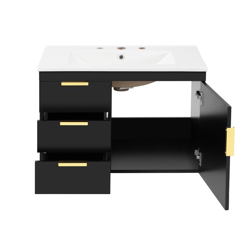 30" Wall Mounted Bathroom Cabinet with Integrated White Ceramic Sink - 30'' x 18.4'' x 20''