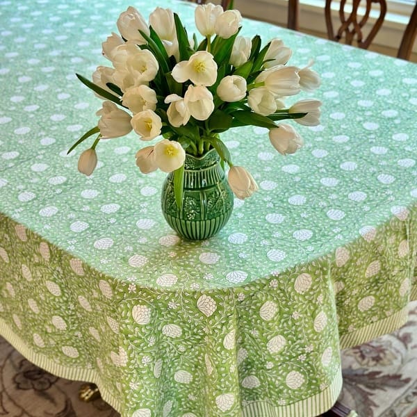 slide 2 of 8, Rectangle tablecloth- Eden green floral 60" x 120"