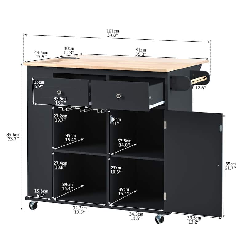 Kitchen Storage Island with Drop Leaf and Power Outlet For Dining Room