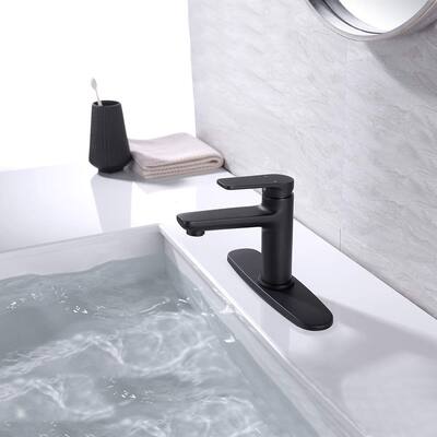 Matte Black Single Hole Single-Handle Vessel Bathroom Faucet with Deck Plate in Matte Black - Total height: 6.61"