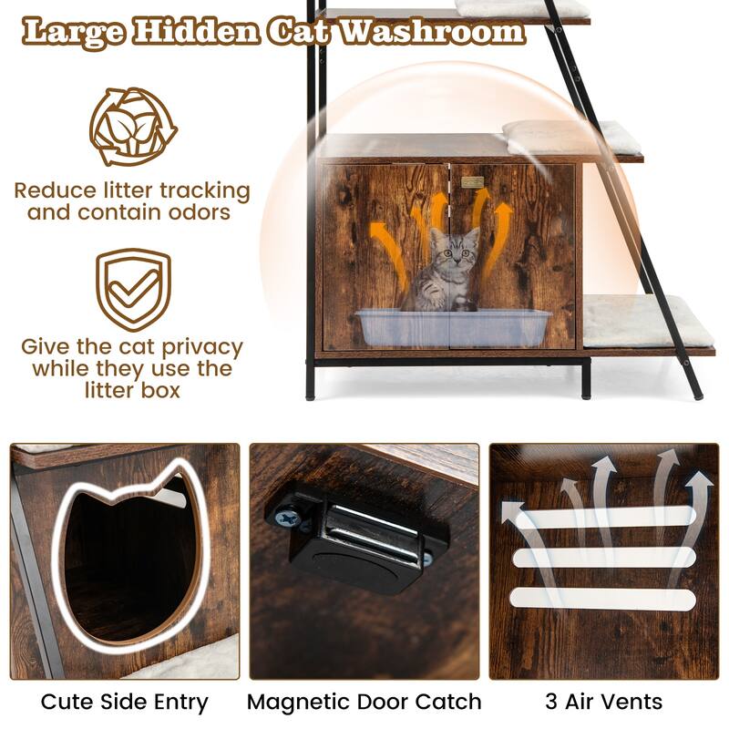 Stylish Large Cat Litter Box Enclosure with Storage and Ladder Shelf for Organization