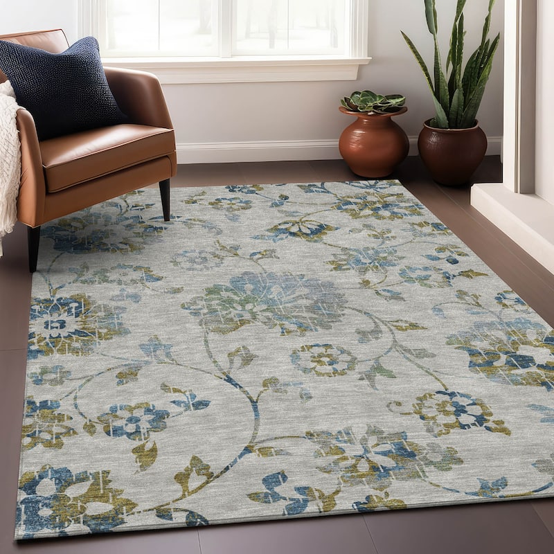 Machine Washable Indoor/ Outdoor Chantille Farmhouse Floral Rug