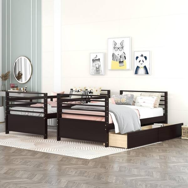 slide 2 of 58, Twin Over Twin Wood Bunk Bed with Drawers & Guardrails