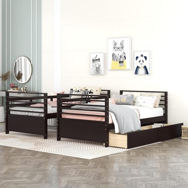 slide 2 of 20, Twin over Twin Classic Wooden Bunk Bed with Two Drawers,Space-Efficient Multifunctional Bunk Bed With Storage Espresso