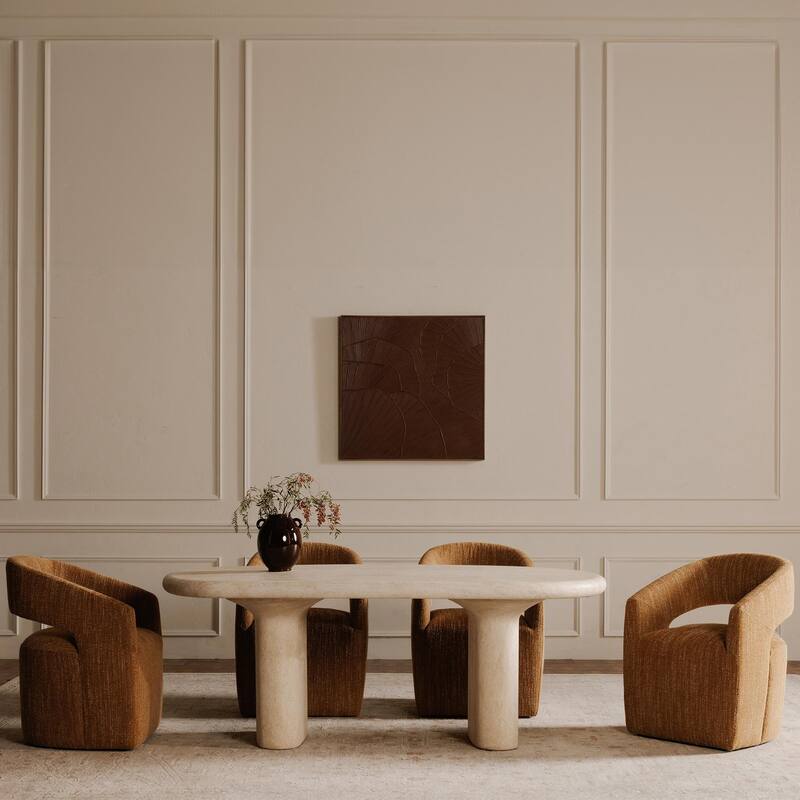 NADAAL STUDIOS Melisande,Rolling Dining Chair With Boucle Upholstery - 25.5"W x25.5"D x32.25"H