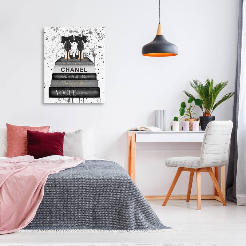 Stupell Glam Fashion Books w/ Bow Pumps Stretched Canvas Wall Art