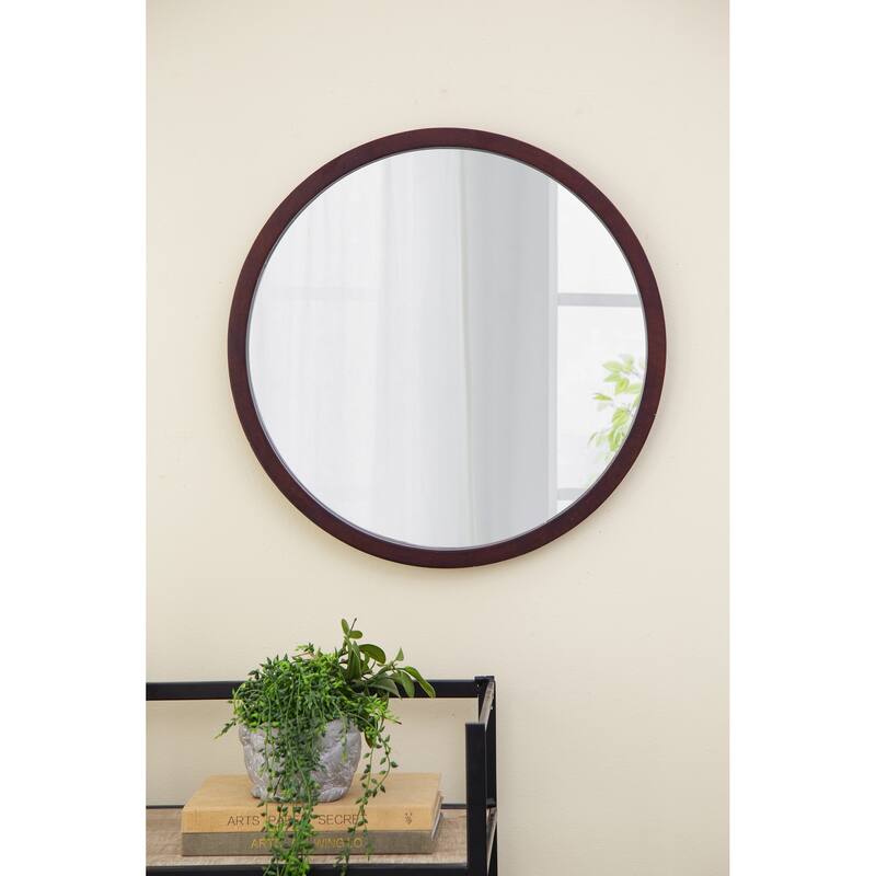 20" x 20" Circle Wall Mirror with Wooden Frame and Black Finish - Brown