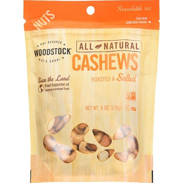 Woodstock Cashews - Roasted - Salted - Case of 8 - 6 oz.