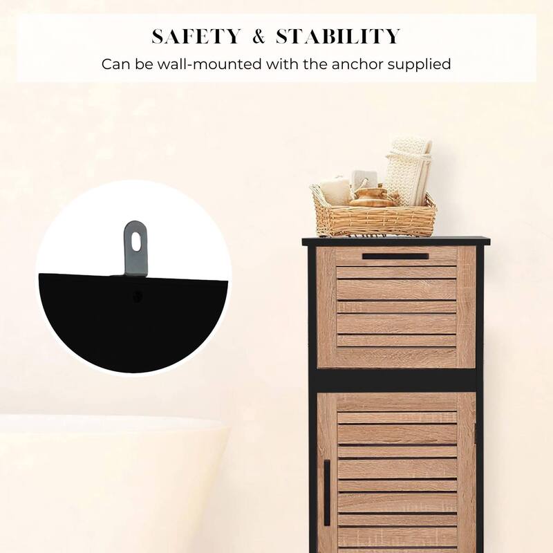 Compact Bathroom Storage Cabinet with Drawer and Vented Door, Black and Brown - Bergen Collection - 14.7"L x 11.13"W x 32.12"H