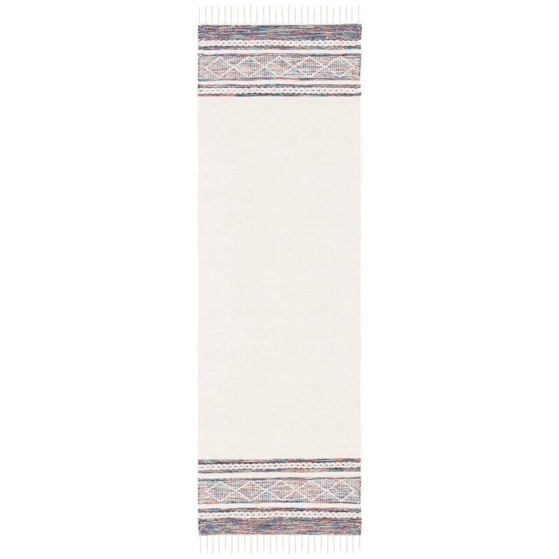 SAFAVIEH Handmade Montauk Natalie Boho Cotton Fringe Rug - 2'3" x 7' Runner - Beige/Blue