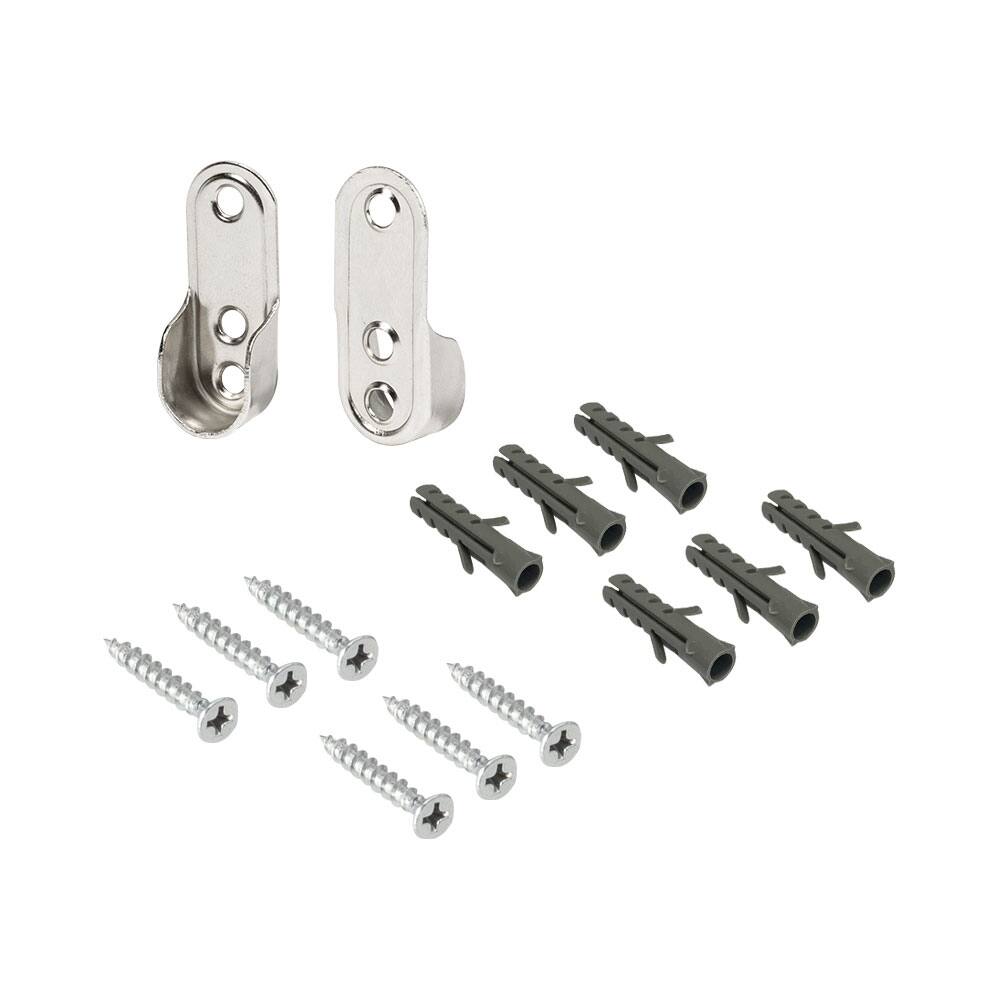 2 Metal Closet Rod Hanging Brackets for 15x30 mm Steel Oval Tube, 4 Screws, 4 Wall Anchors | Outwater Plastics - XS