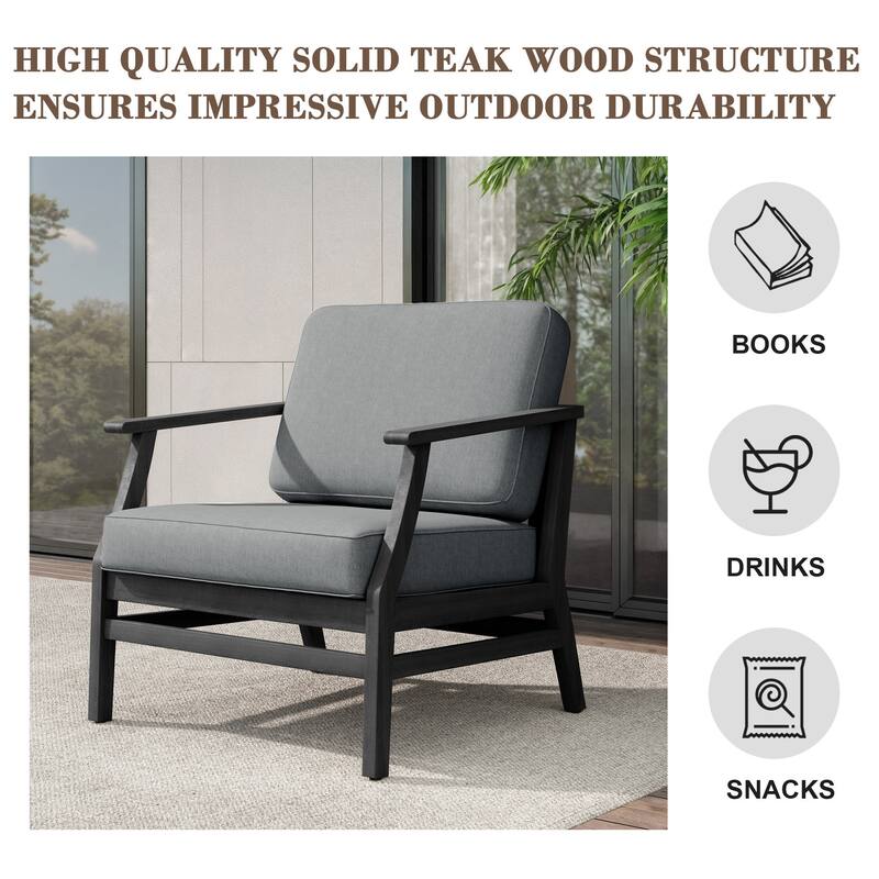 Teak Outdoor Patio Club Chairs Loveseat with Cushions