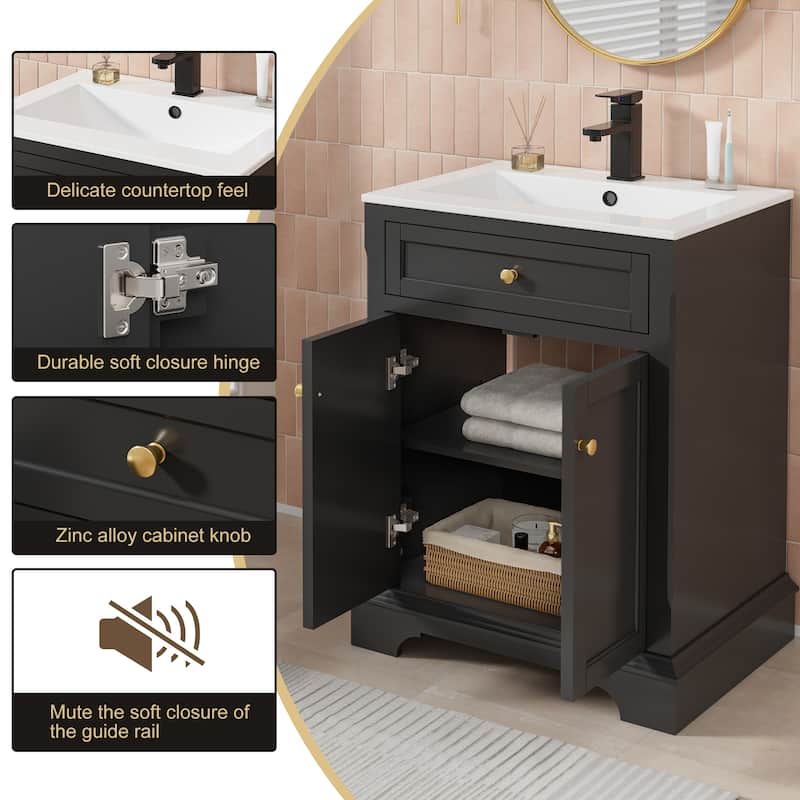 Retro Bathroom Vanity W/ Drop in Sink Combo Cabinet Set