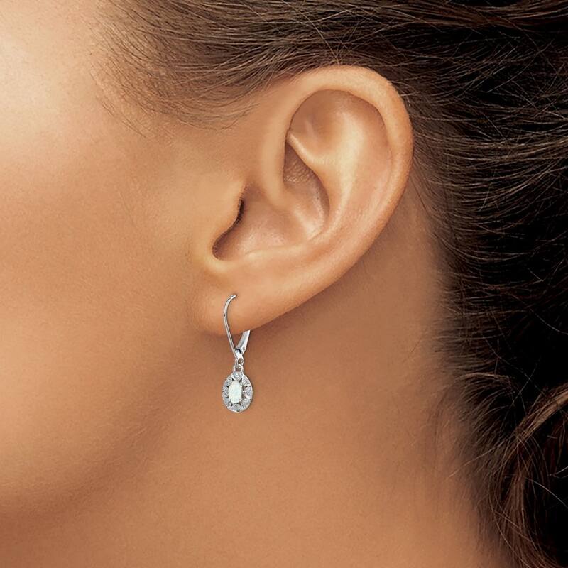 Curata 925 Sterling Silver Dangle Polished Leverback Diamond and Simulated Opal Earrings - 26x7mm Wide