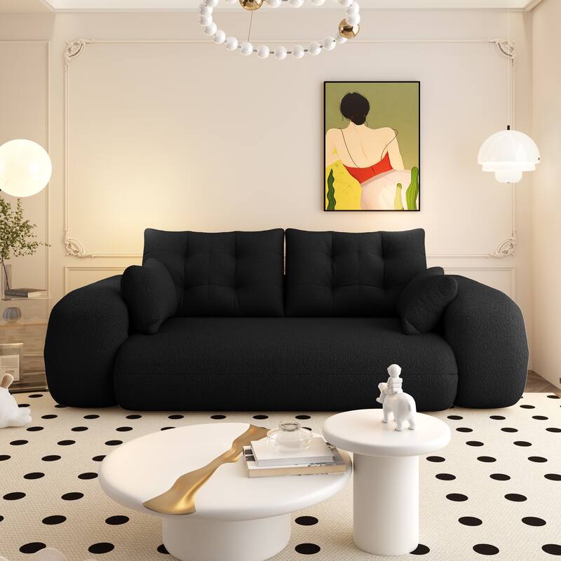 78.7" Foldable Sofa Bed, Teddy Fabric Convertible Floor Sofa Couch with Pillow, Upholstered Loveseat Sleeper Bed for Living Room