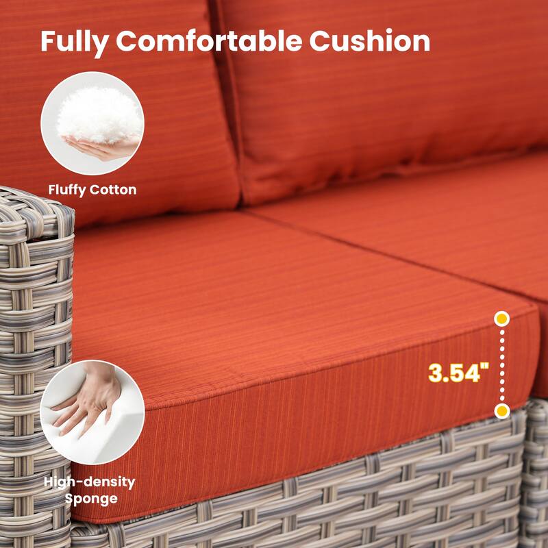 HOOOWOOO 11-piece Outdoor Patio Sofa Wicker Furniture Swivel Chair Set with 54" Fire Pit Table