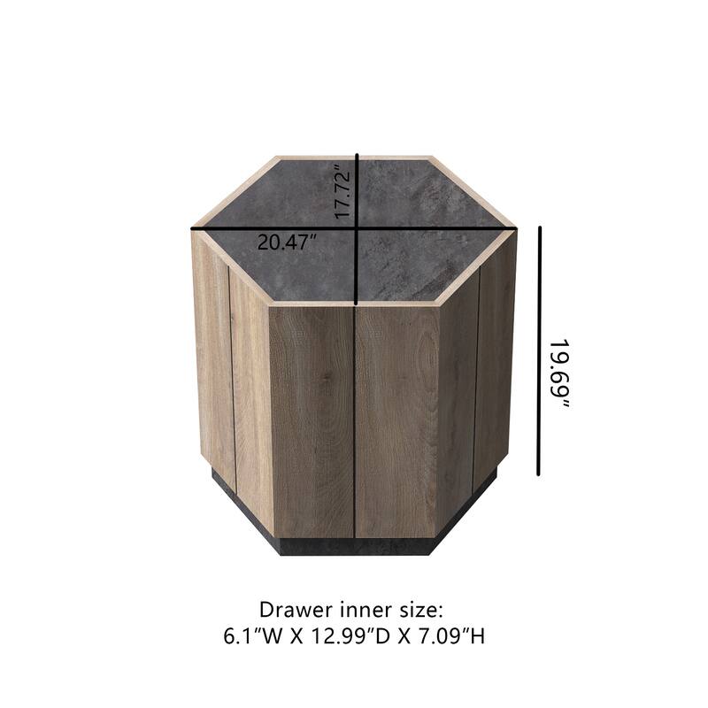 Hexagonal Coffee Table With Storage Drawer Rural Style Side End Table For Living Room Dining Room Bedroom