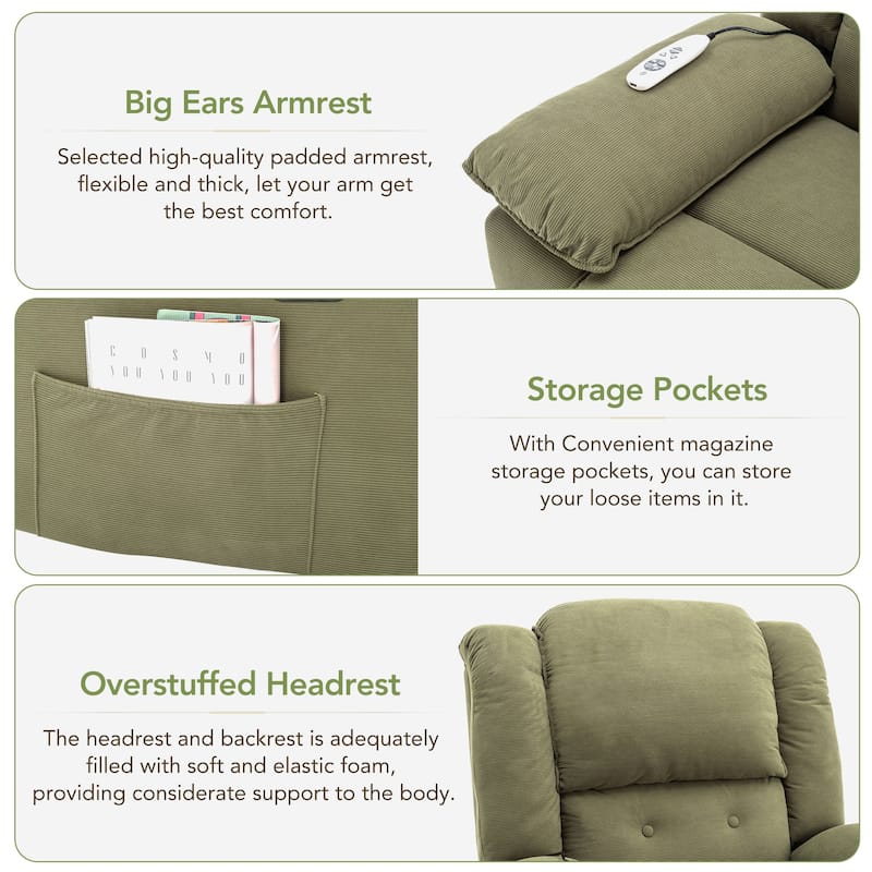 Power Lift Recliner Chair with Massage & Heating Function, Ergonomic Single Lounge Sofa, Recliner Chair with Side Pockets