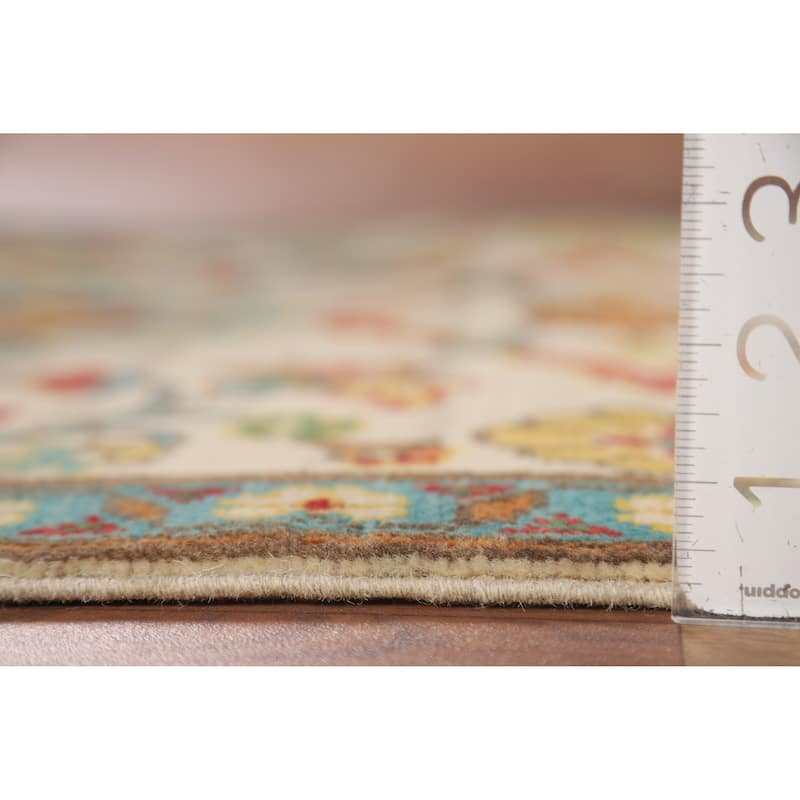 Floral Kazak Oriental Foyer Rug Hand-Knotted Beige Wool Carpet - 2'0" x 3'0"