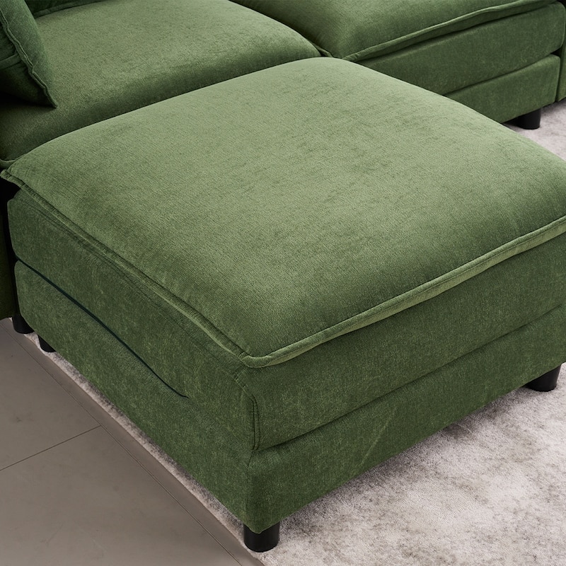 131.89" Chenille U-Shaped Sectional Sofa Bed with Sleeper & Iron Frame Support