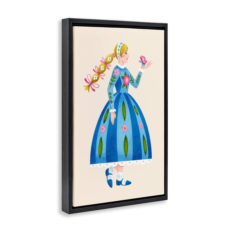 Stupell Blonde Folk Girl & Butterfly Framed Floater Canvas Wall Art Design By Hannah Moren