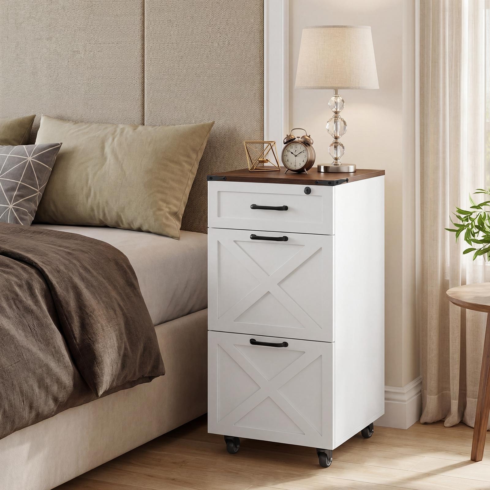 Rustic Farmhouse 3-Drawer File Cabinet with Wheels - Vertical Rolling Storage for Letter/A4, Printer Stand & Mobile Organizer