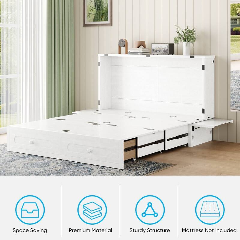 Mixoy Queen Murphy Bed Chest with Charging Station and Storage Drawer,No Mattress