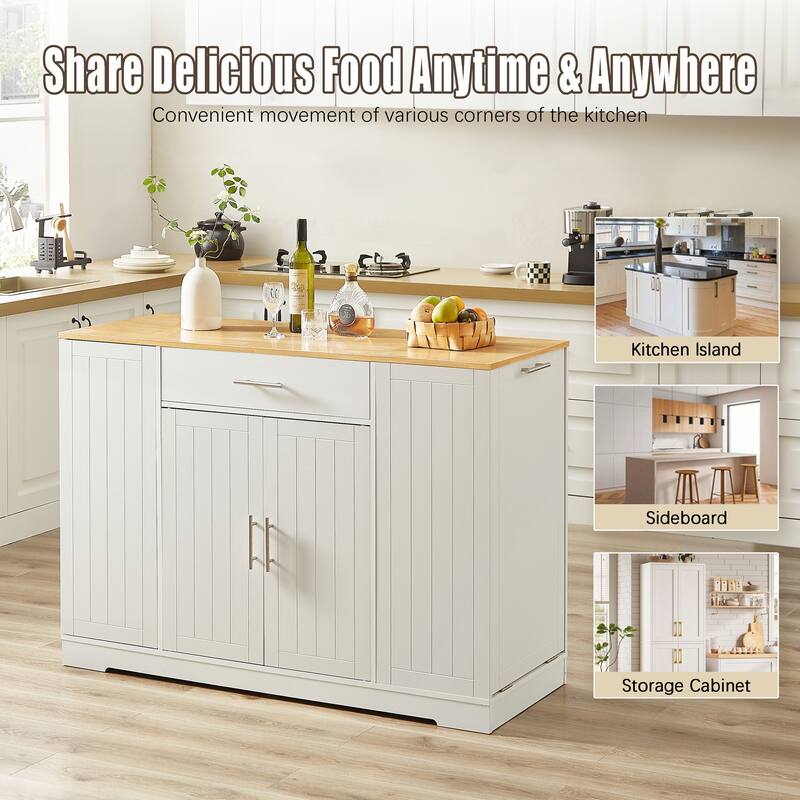 53inch Kitchen Storage Islands with Drawers and Trash Can Storage