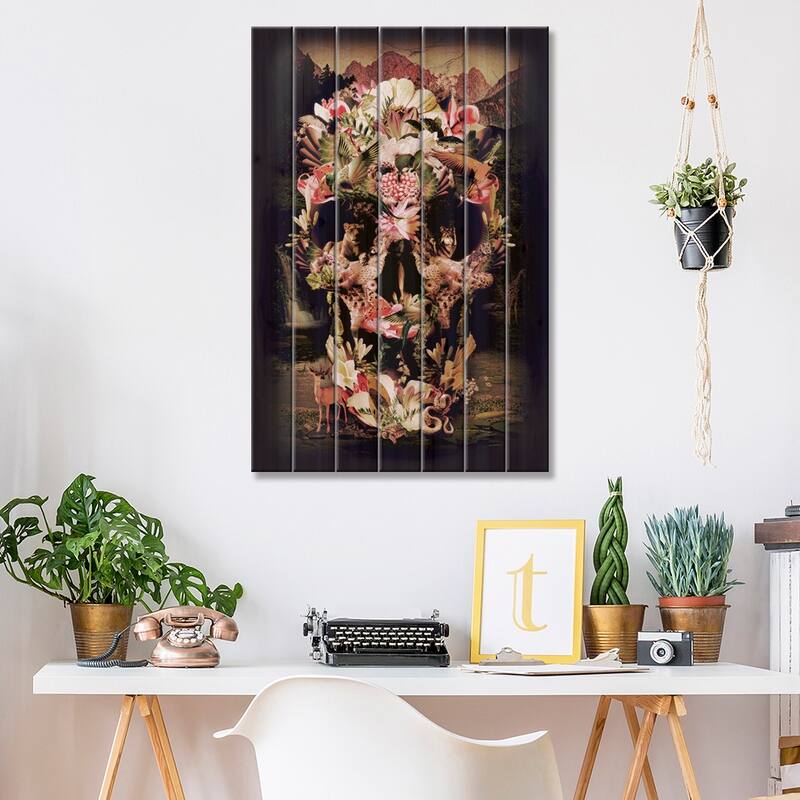 Jungle Skull Print On Wood by Ali Gulec - Multi-Color