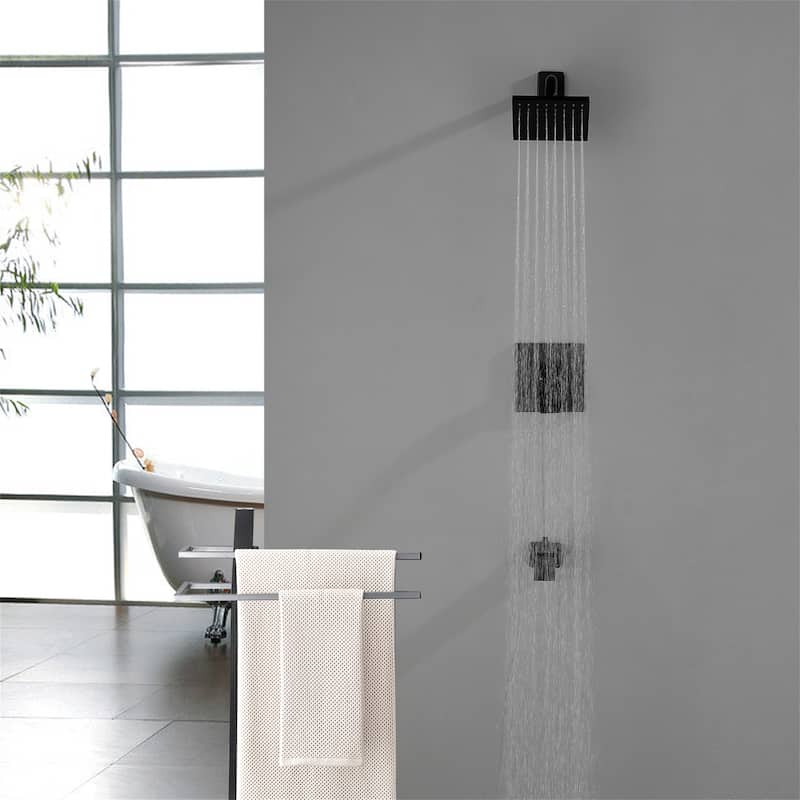 Wall Mounted Shower Faucet with Tub Spout Complete Matte Black Rain Shower Head Shower System Wth Rough-in Valve