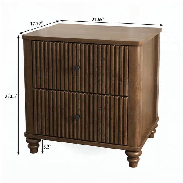 dimension image slide 1 of 10, Wood NightStand with Metal Handle