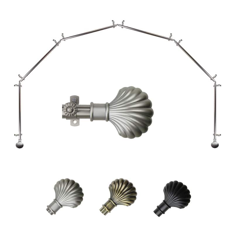 Bay Window Curtain Rod - 6-Sided Corner Rod, Satin Nickel Finish - French Flair Drapery Hardware - M