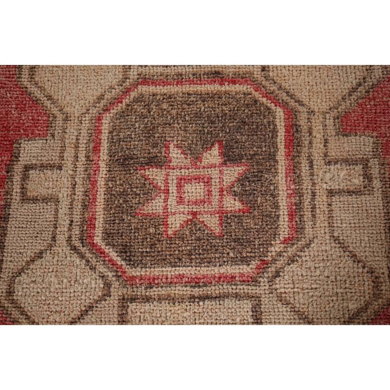 Pink & Red Geometric Anatolian Turkish Runner Rug Handmade Wool Carpet - 3'9"x 12'6"