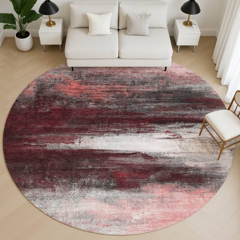 Premium Washable Super Soft Modern Abstract Mayfield Rug - Merlot - 8' x 8'