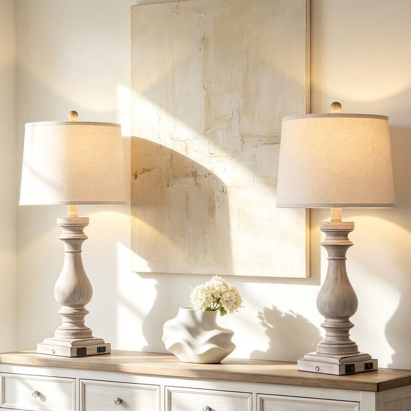 27.5'' Dimmable Bedside Table Lamp Set with Built-in USB Ports, and Touch Control (Set of 2)