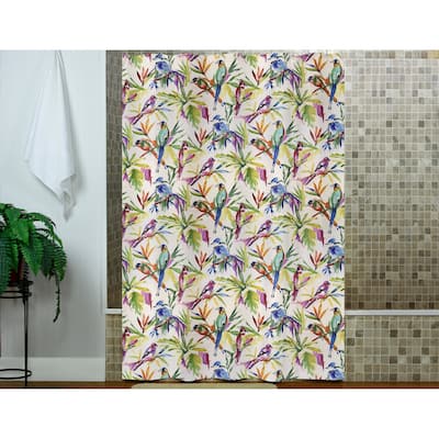 Songbirds linen multi color shower curtain