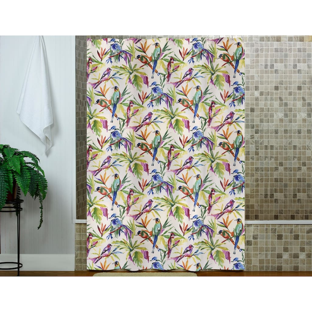 Songbirds linen multi color shower curtain
