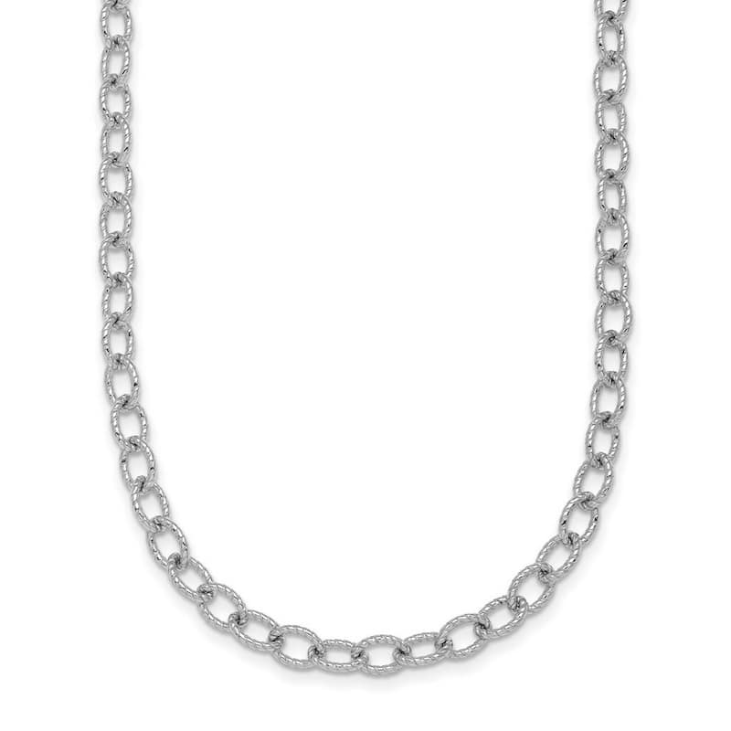 Curata 925 Sterling Silver Rhodium 5mm Ribbed Oval Link Chain Necklace